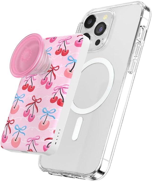 PopSockets PowerPack for MagSafe, Portable Phone Charger, Magnetic Wireless Portable Charger, 5000mAh - Cherry Bows
