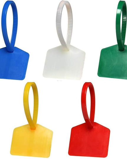 Cable Zip Tie with Tag,Wire Zip Ties with Label,100 Pcs Plastic Nylon Cable Ties,Multi Color Self-Locking Write on Tie Wraps