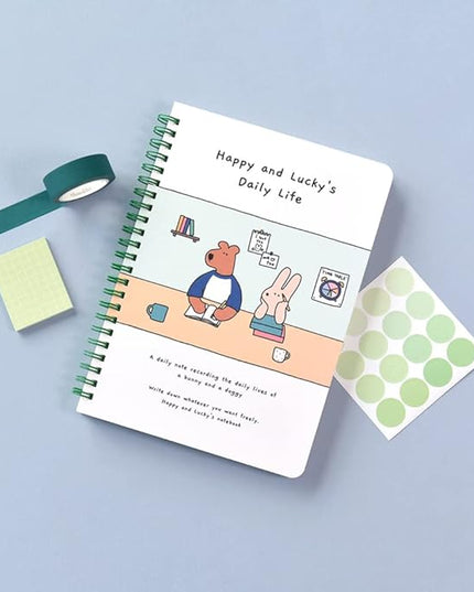Monolike Happy and Lucky A5 Grid Spiral Notebook, Study time - Hardcover 5.83 x 8.27inch 128 Page,120GSM Thick paper