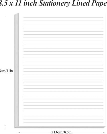 Unpunched Line Paper - 100 Sheets/200 Pages Loose Leaf Paper Line Refills, Letter Size, 100gsm, White, 8.5" x 11"