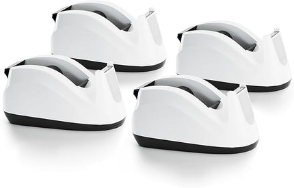 BeeChamp Heavy Base Nonskid Desk Tape Dispenser One-Hand Dispensing, White, 4 Pack