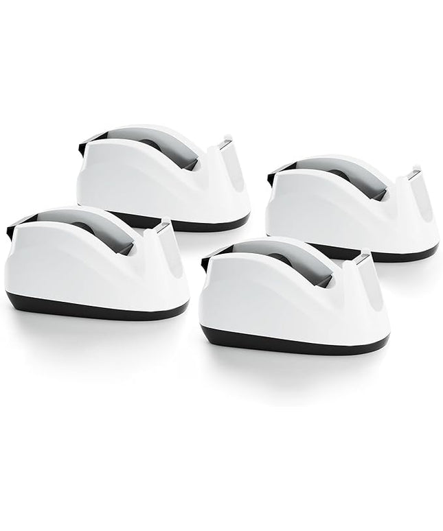BeeChamp Heavy Base Nonskid Desk Tape Dispenser One-Hand Dispensing, White, 4 Pack