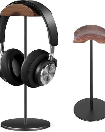 Jcurycke Headset Stand with 6.5cm Wide Walnut Wood Headrest,Headphone Holder Desk Removable with Solid Heavy Base,Headset Holder for Over Ear and Gaming,Headphone Stand Suitable for Table