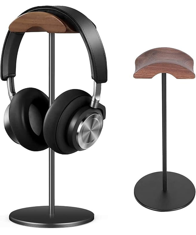 Jcurycke Headset Stand with 6.5cm Wide Walnut Wood Headrest,Headphone Holder Desk Removable with Solid Heavy Base,Headset Holder for Over Ear and Gaming,Headphone Stand Suitable for Table