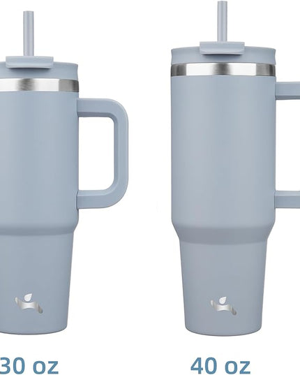 30 oz Tumbler with Handle and 2 Straws,2 in 1 Lid Insulated Water Bottle Stainless Steel Travel Coffee Mug,Lavender
