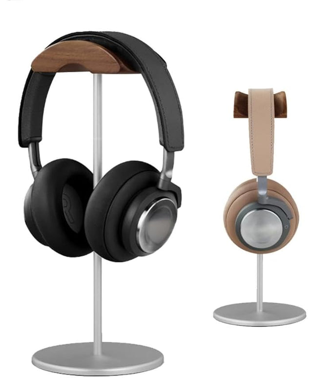 Micool Headphone Stand, Aluminum & Wood Holder with Heavy Stable Base, Universal Gaming Headset Stand for Desk, Compatible with All Over-Ear Headphones