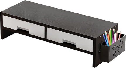 Computer Monitor Riser - Storage Drawer Stand, Stable Desk Organizer, Elevated Ergonomic Display Shelf | Functional Workstation Addition for Family Rooms Indoor Offices and Study Areas