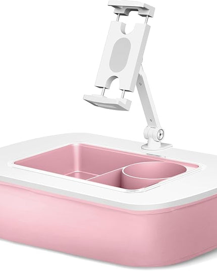 Tablet Pillow Stand for Lap Use with Snack Bowl and 360° Rotating Arm, Adjustable iPad Holder for Bed, Couch, and Recliner, Compatible with 4.7"-13" Kindle, iPad, Tablet, Phone,Pink