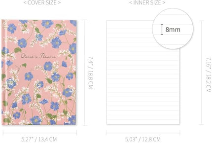 Monolike Olivia's Flowers Hardcover Lined Notebook, Pink - Hardcover, Academic, Journal, Diary, 112pages