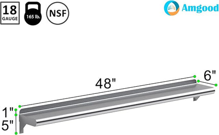 AmGood 48" Long X 6" Deep Stainless Steel Wall Shelf | NSF Certified | Appliance & Equipment Metal Shelving | Kitchen, Restaurant, Garage, Laundry, Utility Room