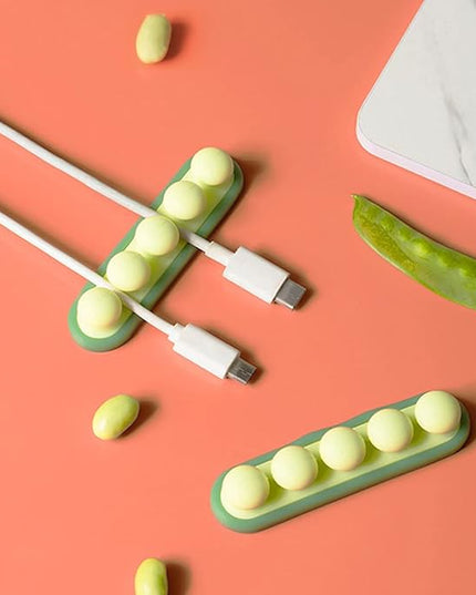 Cute Pea Cable Clips, USB Cable Organizer, Charging Cord Holder, Wire Management for Car Office Desk Workbench Bedroom Bedside Nightstand (3-Pack)