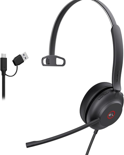 Yealink USB Wired Mono Headset,UH37 Computer Headset with Noise Cancelling Microphone,USB-A/C Call Center Headset for Teams,Zoom,Computer PC Laptop