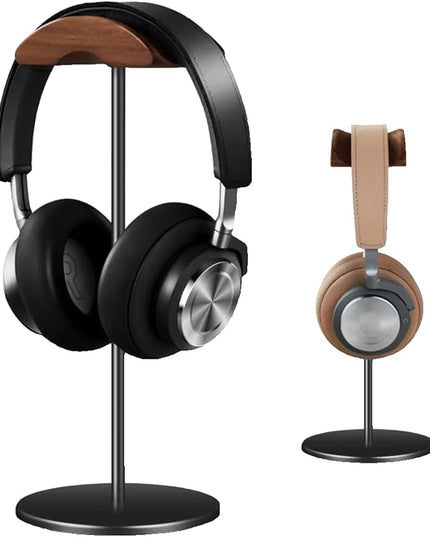 Micool Headphone Stand, Aluminium and Wood Gaming Headset Stand Holder for All Size Headphones with Stable Heavy Base, Headphone Holder for Desk