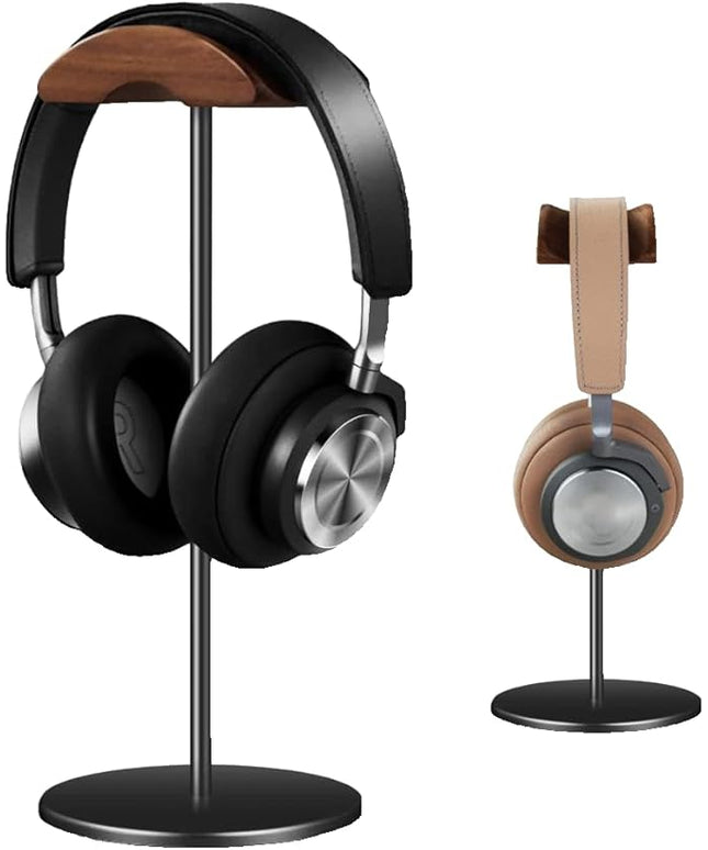 Micool Headphone Stand, Aluminium and Wood Gaming Headset Stand Holder for All Size Headphones with Stable Heavy Base, Headphone Holder for Desk