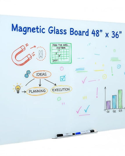 Magnetic Glass Whiteboard 48x36 Inches, Large Tempered Glass Dry Erase Board with Frameless Mounting, Premium Wall-Mounted Whiteboard for Office, Conference Room, Classroom & Home