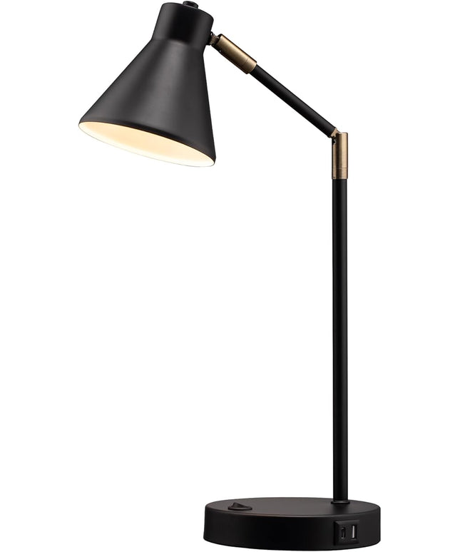 O'Bright Astrum - LED Desk Lamp with Dual USB Charging Ports, 100% Metal, 270 Degree Swivel Arms, Soft White Light (3000K), Bedside & Home Office Table Lamp, ETL Listed, Black