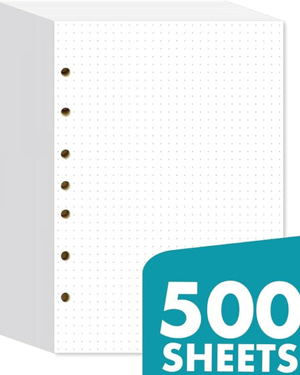 Dotted Filler Paper Pack of 500 Sheets 5.5”x8.5" for 3-Ring & 7-Ring Mini Binders, 7 Hole Punched