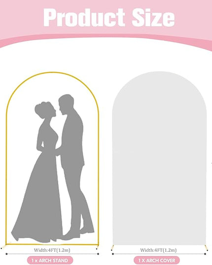 7.2FT Arch Backdrop Stand and Arch Cover Set, Gold Metal Arch Stand Backdrop with White Arch Stand Cover Ideal for Weddings, Birthday Parties, Baby Showers, Celebration Decorations