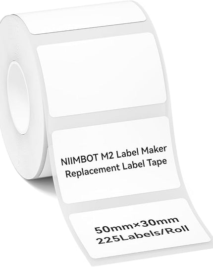 NIIMBOT M2/M3 Thermal Transfer Labels 1.97''x1.18'', for M2/M3 Label Maker, PET Material, Waterproof and High-Temperature Resistance, Long Storage Time, White Label Tape(50x30mm-225)