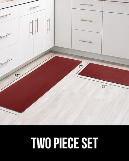 GORILLA GRIP 2 Pack Comfortable Cushioned Kitchen Mats for Floor, 17x24 + 17x48, Waterproof and Stain Resistant, 1/2 Inch Thick Soft Ergonomic Standing Desk Anti Fatigue Mat, Foam Supports Feet, Red