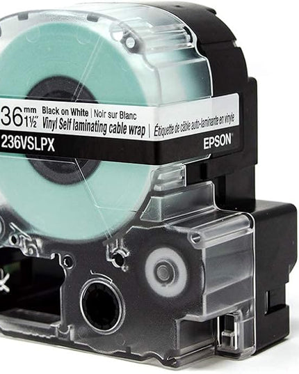 Epson LABELWORKS 236VSLPX Genuine Tape Cartridge - Black on White Flexible and Durable Vinyl Self Laminating Overwrap Industrial Label Maker Tape - 1.5" (36MM) Wide, 26.2 ft
