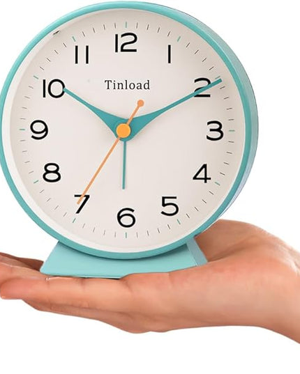 Tinload 4.5" Battery Operated Retro Analog Alarm Clock, Small Silent Bedside Desk Clock,Lighted on Demand, Battery Operated, Snooze, for Living Room, Bedroom, Bedside, Desk(Green)