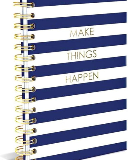 Graphique Hardbound Spiral Journal | Make Things Happen Navy Stripe Design | Premium Paper | Notebook | Diary | Lists | Record Month and Date | Great Gift | 160 Ruled Pages | 6.25” x 8.25”