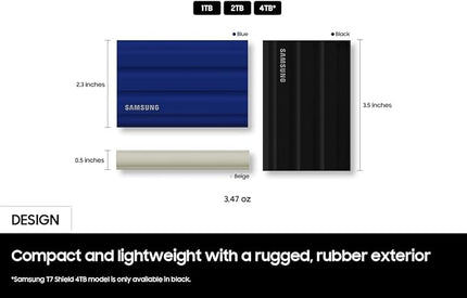 Samsung T7 Shield 4TB Portable SSD - 1050MB/s, Rugged, Water & Dust Resistant, for Content Creators - Black
