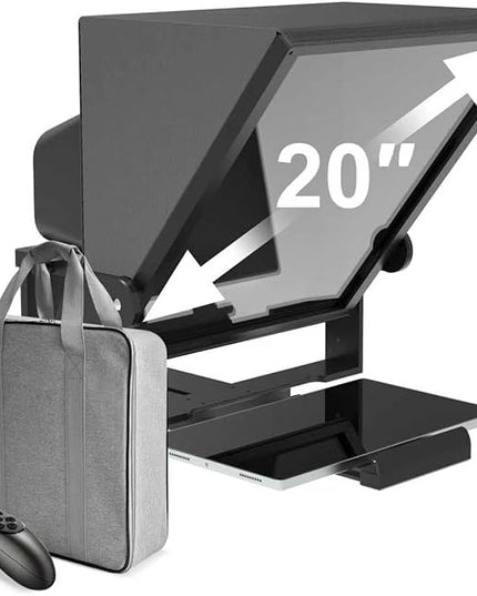 20-Inch HD Wide-Angle Teleprompter, Manually Adjustable Height, Compatible with Multiple Devices, Includes Remote Control & Free Teleprompter App