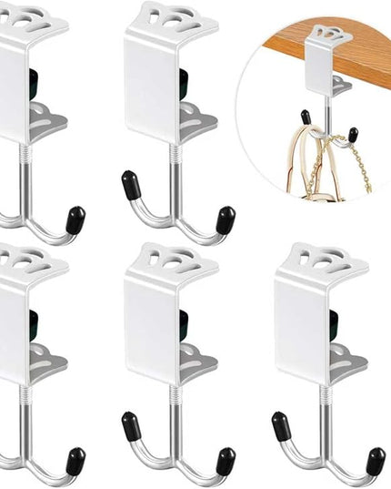 5 Pcs Adjustable Purse Hooks Heavy Duty J Clamp Hooks Bag Hanger for Table, Bag Holder for Table for Desk Key Backpack【White】
