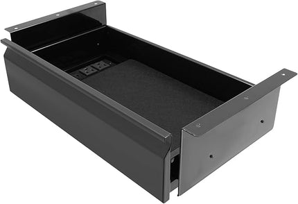 LEYSRIS 17.5" Under Desk Storage Drawer with Built-In Power Strip, Black Sliding Pull-Out Drawer for Sit Stand Workstation