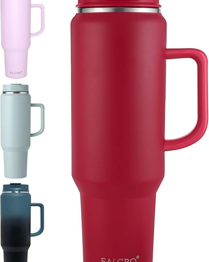 50 oz Tumbler with Handle, Insulated Tumblers with Lid and Straw, Large Metal Sports Water Bottle Jug, Thermal Stainless Steel Travel Coffee Mug Cup, Red