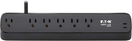 Eaton Tripp Lite series Desk Clamp Power Strip Surge Protector, 6-Outlets, 2x 30W USB-C Charging Ports, 900 Joules, 10ft Braided Flat Extension Cord, Lifetime Manufacturer's Warranty (TLP610U30CLAMPB)