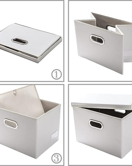 PRANDOM Large Collapsible Storage Box with Lid [1-Pack] Leather Fabric Foldable Storage Bin Organizer Container Basket Cube with Cover for Home Bedroom Closet Office Nursery White (17.7x11.8x11.8)