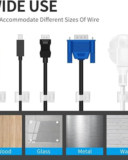 Viaky Self Adhesive Cable Clips, Wire Organize Cables Wire Management Clamps Outdoors Tie Holder Work for Cable Width 0.4''-Computer, Electrical Charging(Translucent, 30pcs)
