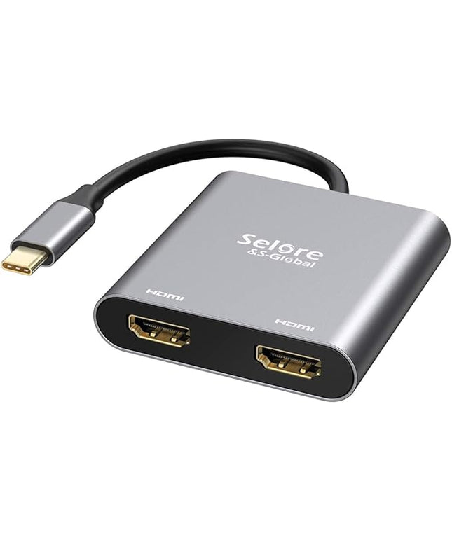 Selore&S-Global USB C to Dual HDMI Adapter 4K @60hz, Type C to HDMI Converter for MacBook Pro Air 2020/2019/2018,LenovoYoga 920/Thinkpad T480,Dell XPS 13/15/17,etc