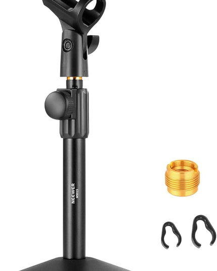 NEEWER Desk Microphone Stand, Adjustable Table Top Mic Holder Mount with Clip and 3/8" to 5/8" Adapter Compatible with Blue Yeti Snowball HyperX QuadCast SoloCast Shure, Max Load 3.3 lbs, MS015
