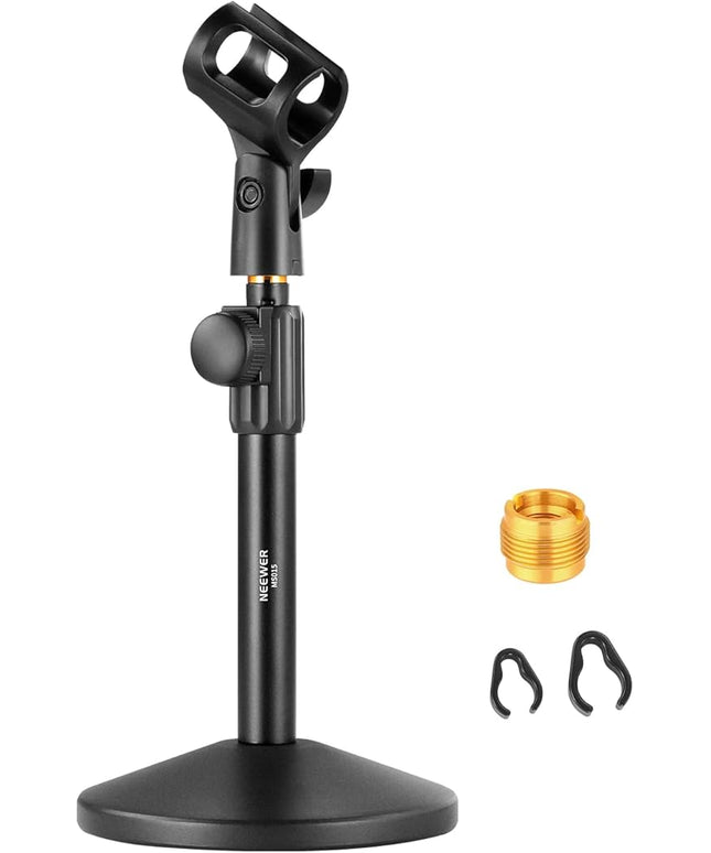 NEEWER Desk Microphone Stand, Adjustable Table Top Mic Holder Mount with Clip and 3/8" to 5/8" Adapter Compatible with Blue Yeti Snowball HyperX QuadCast SoloCast Shure, Max Load 3.3 lbs, MS015