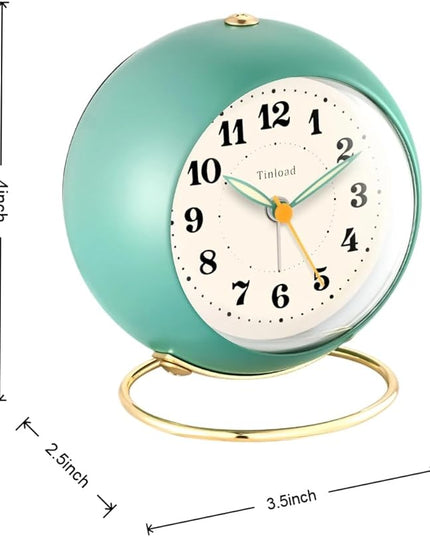 Tinload Analog Alarm Clock, Retro Simple Design Small Desk Clock with Manual Light, Battery Operated, Snooze, for Kids,Bedroom,Travel,Kitchen,Bedside Desktop(Green)