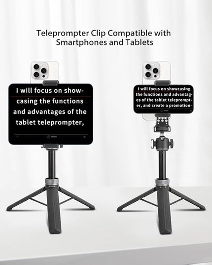 Large Screen Teleprompter Holder for Tablet/Phone with Extendable Tripod, Dual-Clamp Design with Interchangeable 3 Sizes of Clamps. Perfect for Live Streaming/Recording/Video Conference