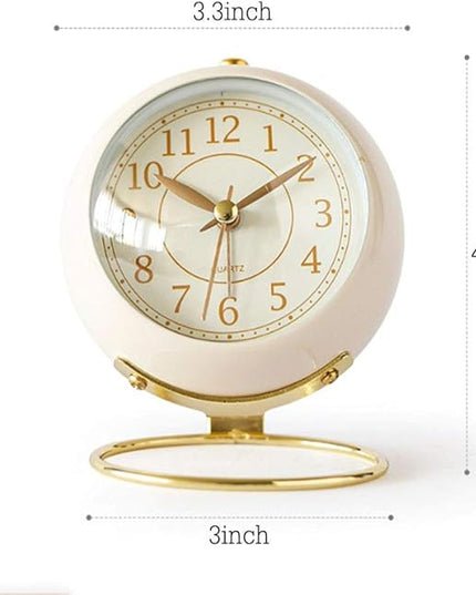 SHISEDECO Small Tableclocks Classic Non-Ticking Tabletop Alarm Clock with Backlight, Battery Operated Astronaut Deskclock with HD Glass for Living Room Bedroom Bedside Indoor Decor (White)