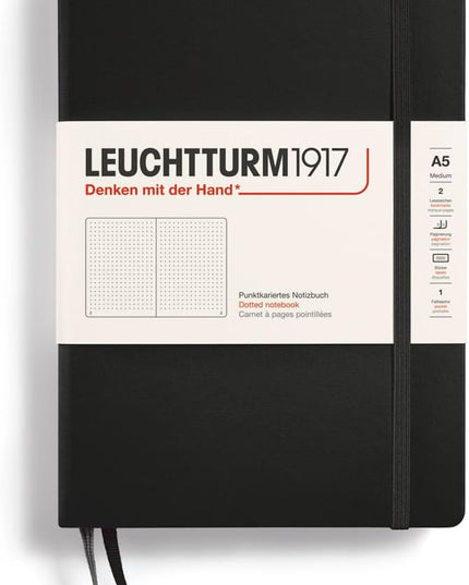 LEUCHTTURM1917 - Notebook Hardcover Medium A5-251 Numbered Pages for Writing and Journaling (Black, Dotted)