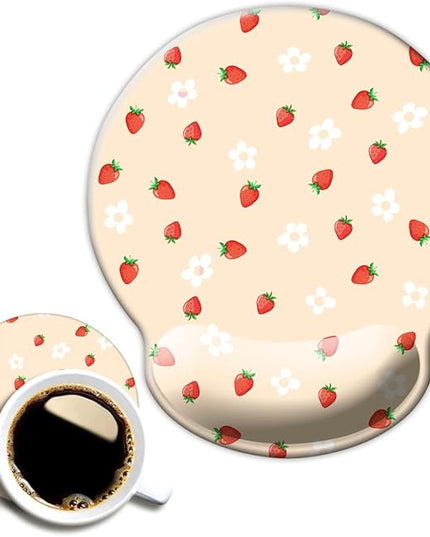 Ergo Comfort Gel Wrist Rest Mouse Pad-Ergonomic Office Mousepad with Wrist Support-Non-Slip, Design Desk Accessories Mat for Home&Game Decor Girly Strawberry