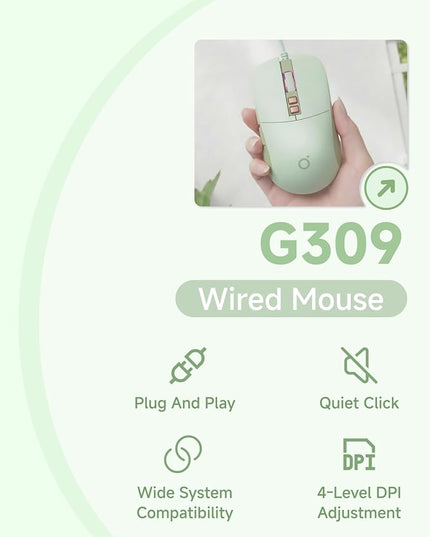 EWEADN G309 Wired Mouse, 7-Button Ergonomic Computer Corded Mouse with 2400 DPI, 4 Adjustment Levels DPI, Optical Office USB Mice with 5FT Cord for Laptop, PC, Desktop, MacBook-Green