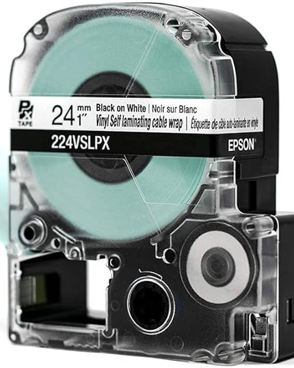 Epson LABELWORKS 224VSLPX Genuine Tape Cartridge - Black on White Flexible and Durable Vinyl Self Laminating Overwrap Industrial Label Maker Tape - 1" (24MM) Wide, 26.2 ft