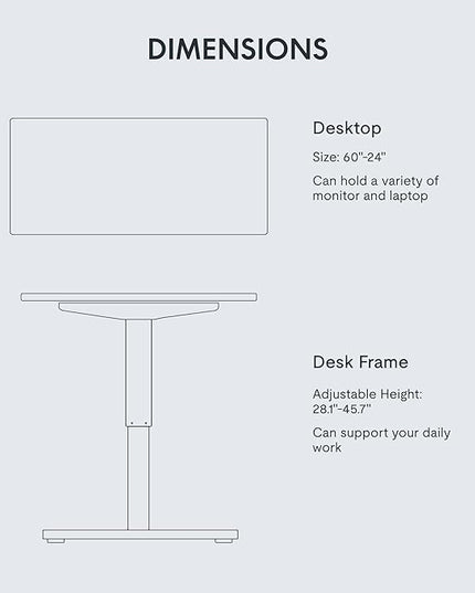 FLEXISPOT EN1 One-Piece Standing Desk with 1-Inch Thick Desktop, 60"x24" Electric Height Adjustable Desk for Home Office & Multi-Device Workstations, White