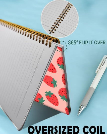 Spiral Journal Notebook for Women,A5 College Ruled Notebooks 6"x 8.4", 120 Pages (60 Sheets) Lined Journal with Premium Thick Paper,Perfect for School Office Home(Pink Strawberry)