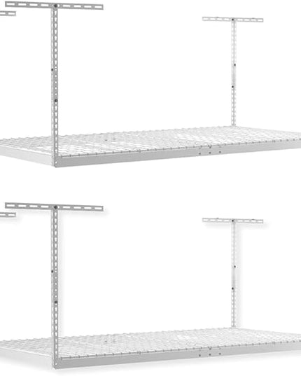 2-Pack 4 x 8 MonsterRax Overhead Garage Storage Rack, Ceiling Racks for Garage, Organization Shelving, Adjustable Hanging Shelf, White, 12"-21" Height Adjustment