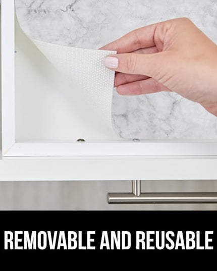 GORILLA GRIP DripGuard Shelf Liner, Non Adhesive Drawer and Kitchen Cabinet Protector, Slip Resistant BPA Free Smooth Surface Plastic Liners for Cabinets, Bathrooms, Closets, 17.5x120 Inch, Marble