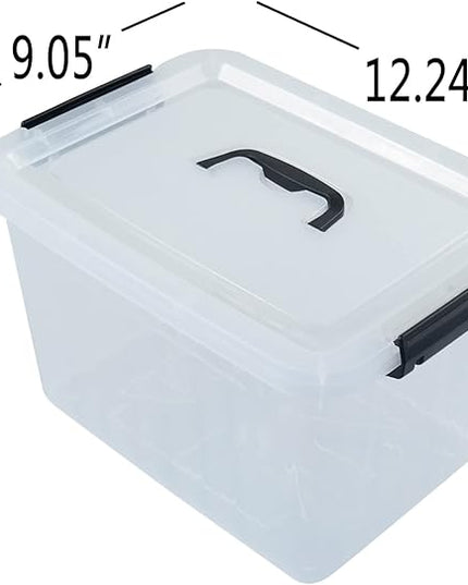 10 L Plastic Clear Storage Box, Plastic Latching Box with Lid, 6-PACK